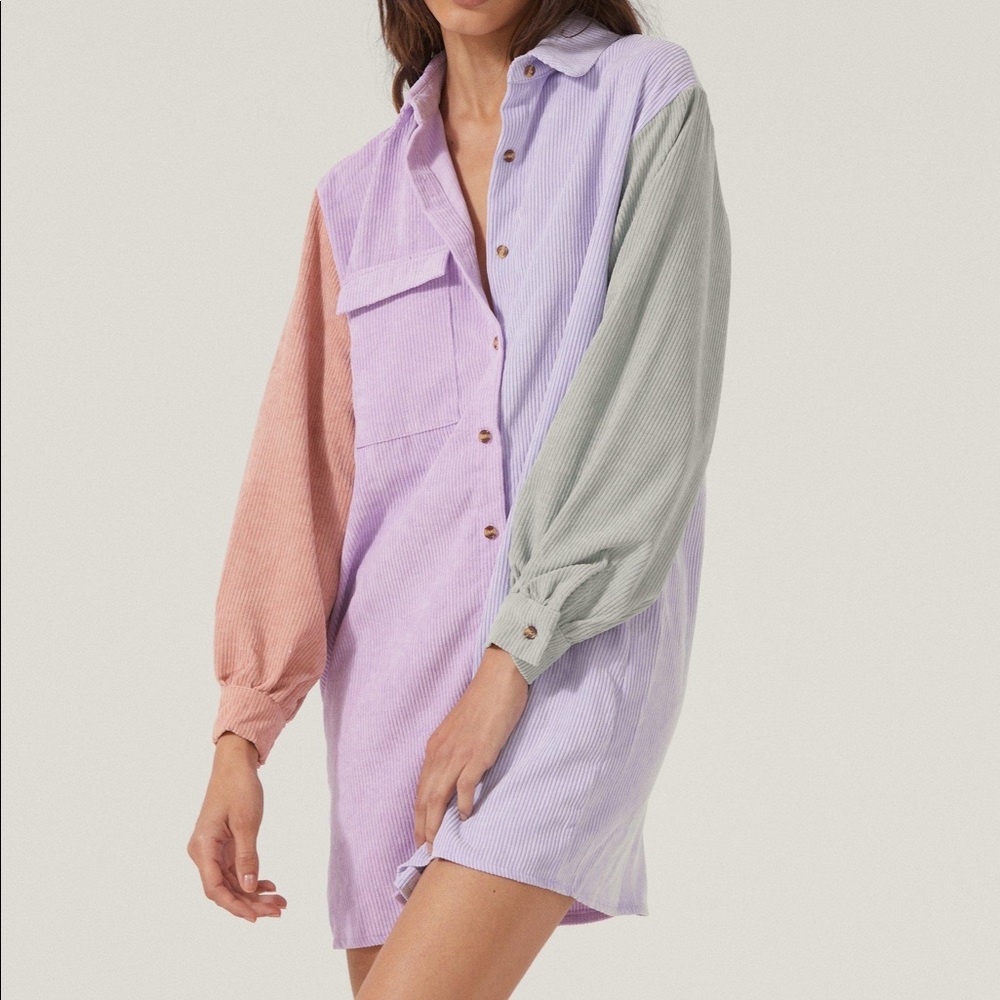 Color block corduroy shirt dress